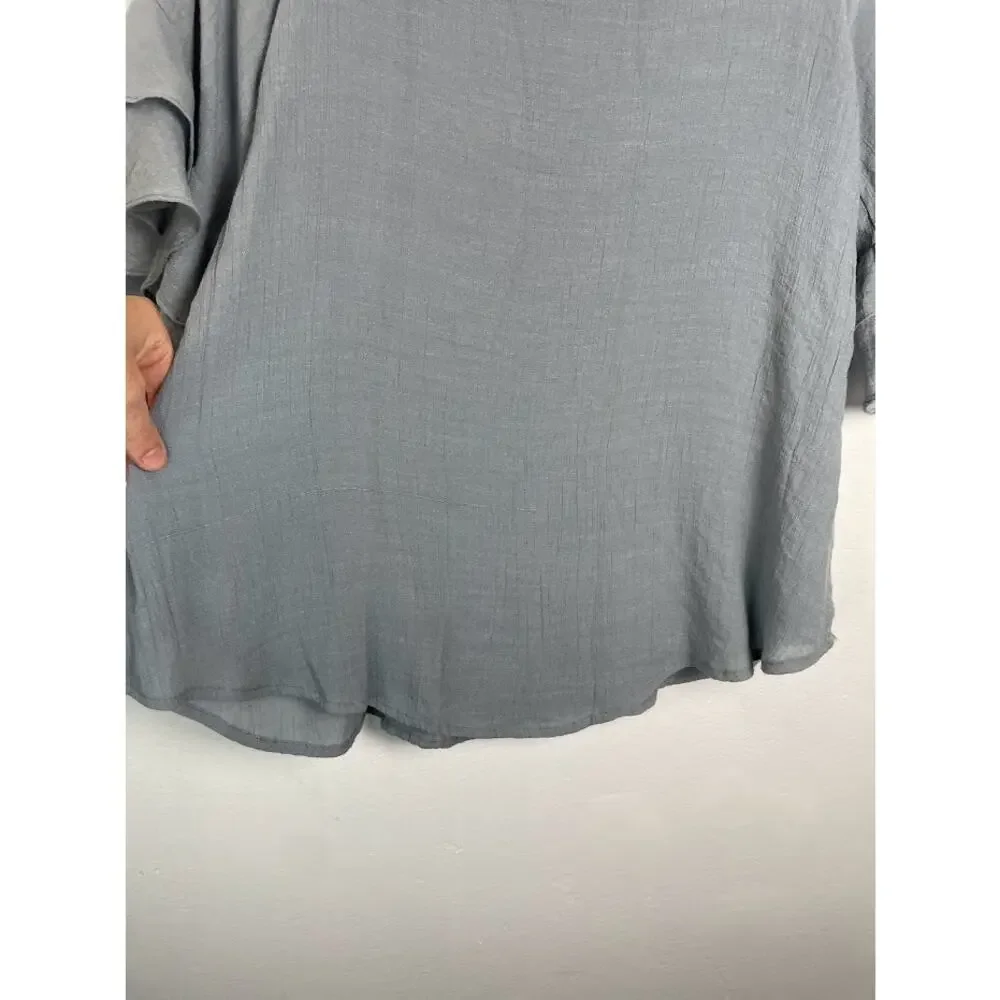 Womens Crinkled Relaxed Blouse Tiered Layered Ruffle Sleeve Top Draped Size S